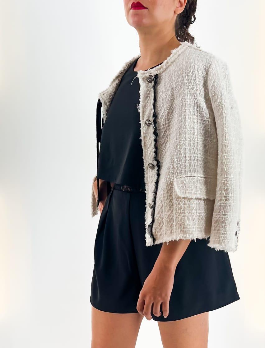 Blezer Branco com Laço Preto - Zara Woman